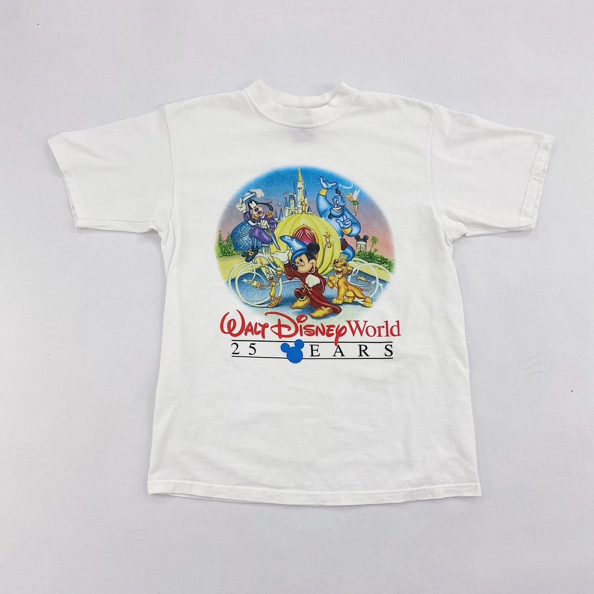 Vintage 90s Mickey Inc Disney World T-Shirt Size Large 25th Anniversary Aladdin