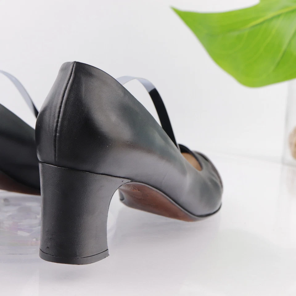 Zapatos de vestir AGL para mujer talla 40,5 10,5 cuero negro tacón bloque canchas Italia Foto 4 de 4