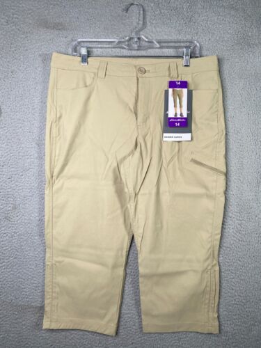 Eddie Bauer Rainier Capri Pant Women Size 14 Beige Stretch UPF 50 Hiking NEW NWT