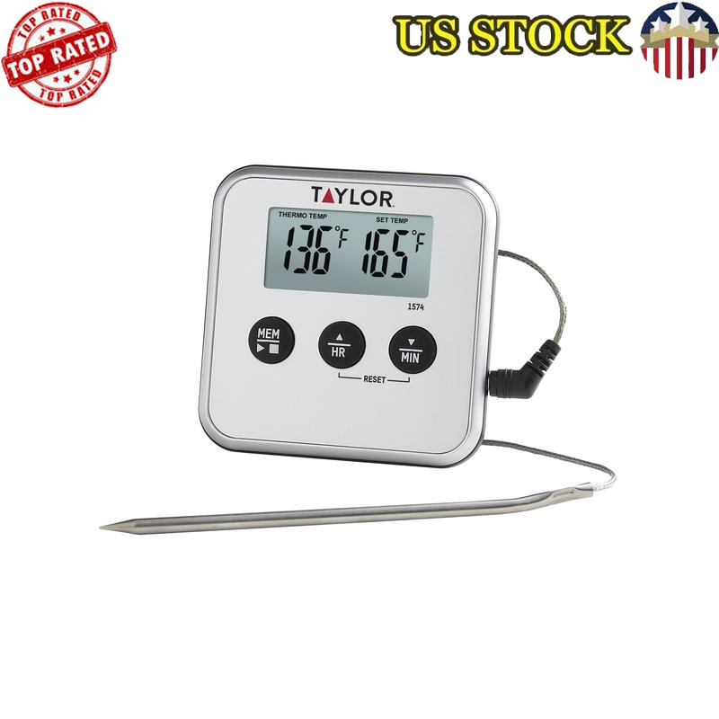 Digital Meat Thermometer Wired Probe W/ Timer ＆ Battery Accurate Cooking Monitor-image