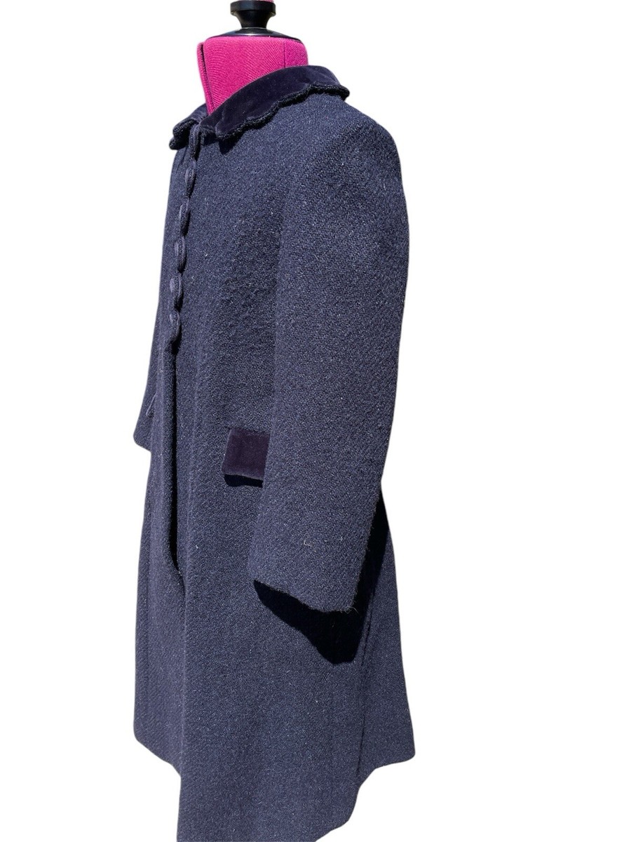 Bonpoint Harris Tweed Dark Blue 100% Wool Scalloped Velvet Collar