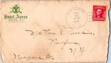 New York Ayers 1908 doane 3/1  1901-1918  Green Illustrated corner card Hotel Ay