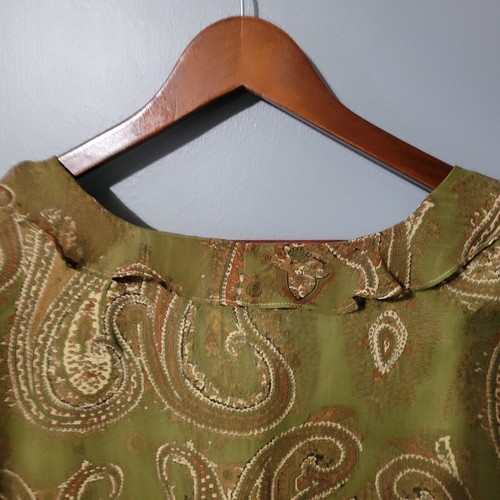 ICE by Connie K Silk Top Size 3X Paisley Ruffle Neck Button Front Womens Green - Picture 9 of 11