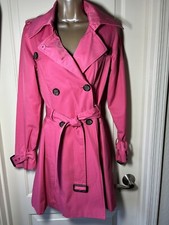 Gorgeous! Green With Envy Pink Trench Coat Small Euc! Barbie Core!