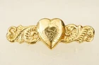 Vintage Costume Jewelry Heart Photo Floral Locket Gold Tone Bar Brooch Pin