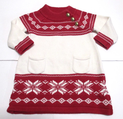JANIE AND JACK GIRLS ALPINE CHALET RED FAIR ISLE SWEATER DRESS SZ 6-12 MON #GSO