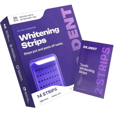DR.DENT Purple Teeth Whitening Strips.Peroxide Free,14 Count for Sensitive Teeth