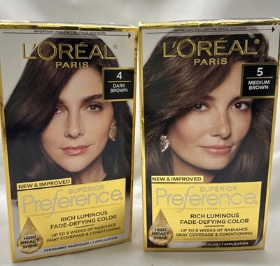 L'Oreal Paris Superior Preference Hair Color Nos 4 and 5 Med Dark Brown 2 NIB