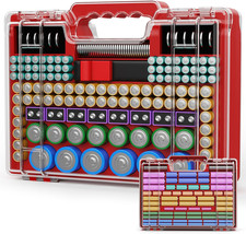 Battery Organizer Storage Case with Tester 265 Capacity Red