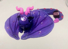 Purple Dragon Figurine Ornament with Wings and Pink Horns, Mythical