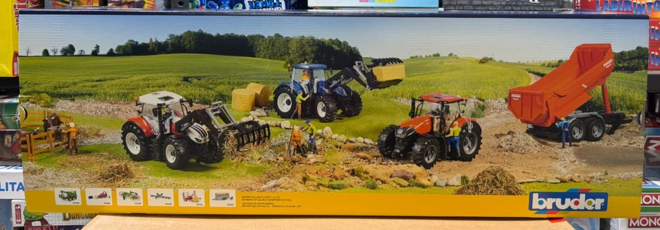 BRUDER 03198 -TRATTORE CASE IH OPTUM 300CVX CON BENNA E RIMORCHIO CARICABALLE - Immagine 3 di 4