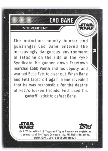 2023 Topps Chrome Star Wars #91 Cad Bane - Picture 2 of 2