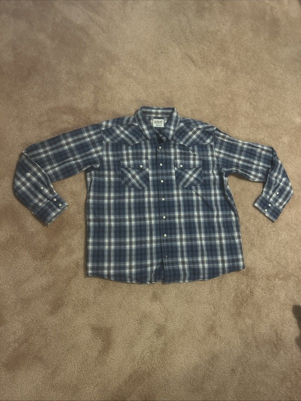 Ariat Shirt Mens XXL Blue Plaid Abilene Retro Fit Pearl Snap Western Cowboy