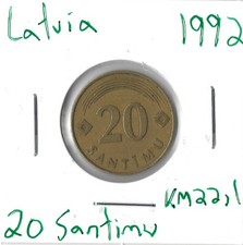 Coin Latvia 20 Santimu 1992 KM22.1