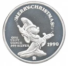 1990 1 Troy Ounce Silver Art Round Mickey Mouse Happy New Year *6201