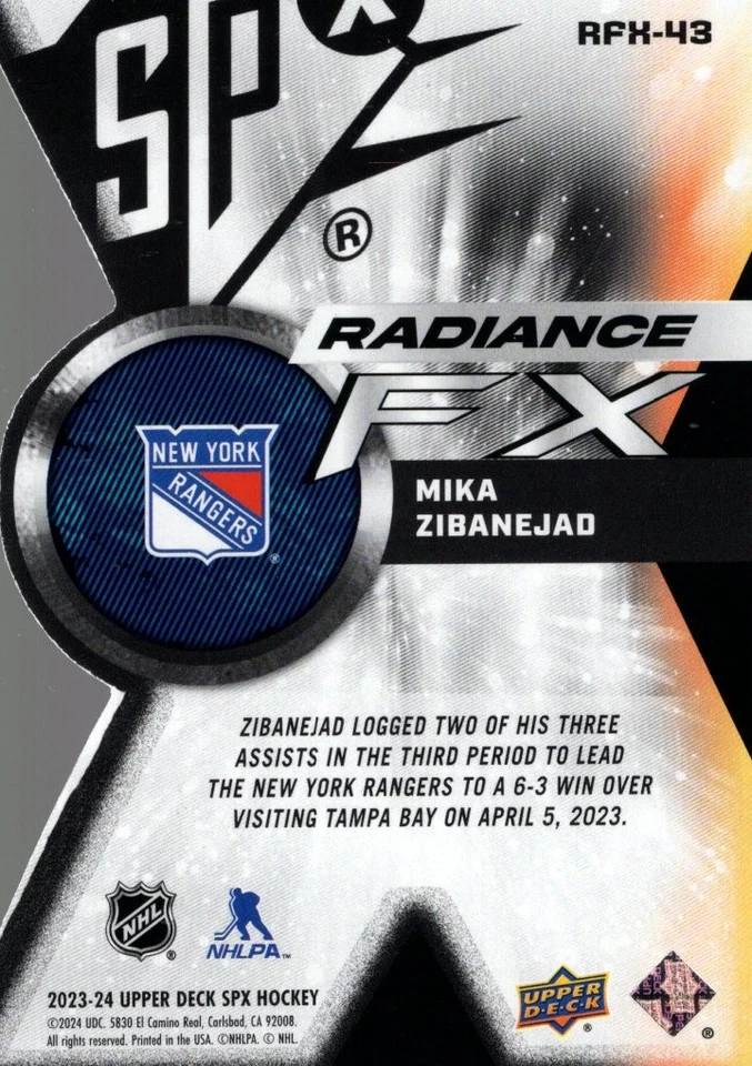 2023-24 SPx Radiance FX #RFX43 Mika Zibanejad /949 - HKY - Image 2 of 2
