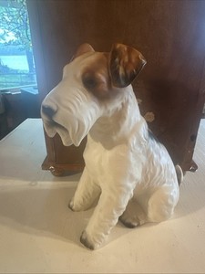 Vtg Wire Hair Fox Terrier Dog Figurine Statue 9.5"