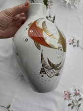 Vintages Vasen Schaubach Kunst "Fische" – Goldrelief Handgemalt – 25 cm
