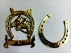 SET 4.5'' Beautiful Brass Good Luck Horseshoe & Horse Hanger Naal For Good Luck