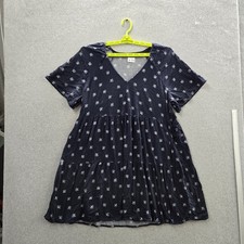 Old Navy Women Dress XL Navy Floral Fit & Flare Mini Cottagecore Short Sleeve