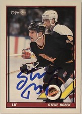 1991-92 O-Pee-Chee Steve Bozek Auto Card #397 Vancouver Canucks Hockey Signed 