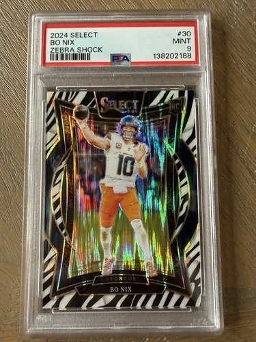 2024 Panini Select - Concourse Bo Nix #30 Zebra Shock Prizm (RC) PSA 9 Rookie