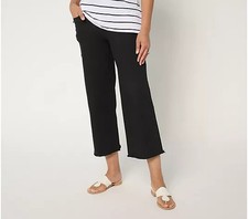 Belle by Kim Gravel TripleLuxe Twill Wide Leg Crop w/ Fray-Black-Plus 24-A680140