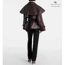 Size M Solid Leather Outer Shell Trench Coats Regular Size Coats
