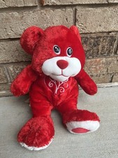 Vintage Dan Dee Red Valentine  s Day Teddy Bear Heart Embroidered Belly Feet