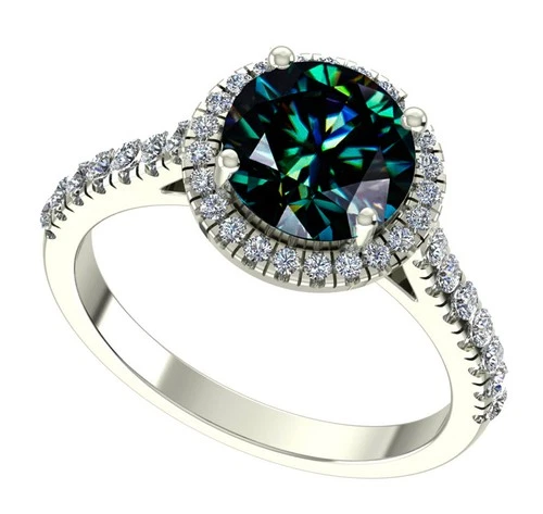 2.5+Ct Blue Round Real Moissanite Halo Engagement Ring Sterling Silver Size 7