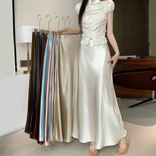 Elegant Solid Women's Satin Skirts High Waist Wrapped Office Lady Long Skirts