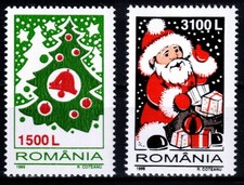 Romania 1999, Mi#5444-45, Sc#4330-31, Christmas, tree, bell, Santa Claus, MNH!