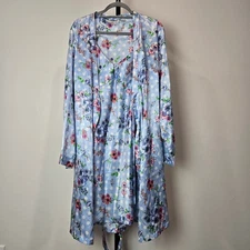 Chanteuse Slip Night Gown Dress and Robe Set Satin Lounge Blue Floral Fairy XL