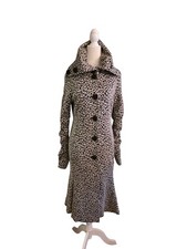 Vintage Newport News Leopard Cheetah Print Long Knit Coat Dramatic Collar 6