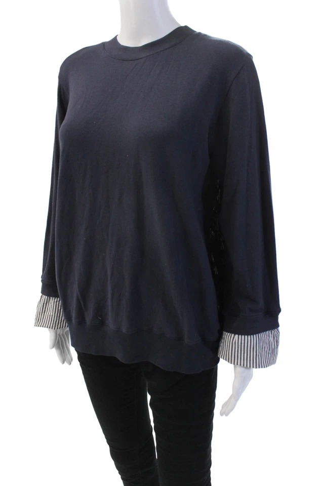 Sudadera pulóver de manga a rayas de algodón azul talla M Clu para mujer Foto 2 de 4