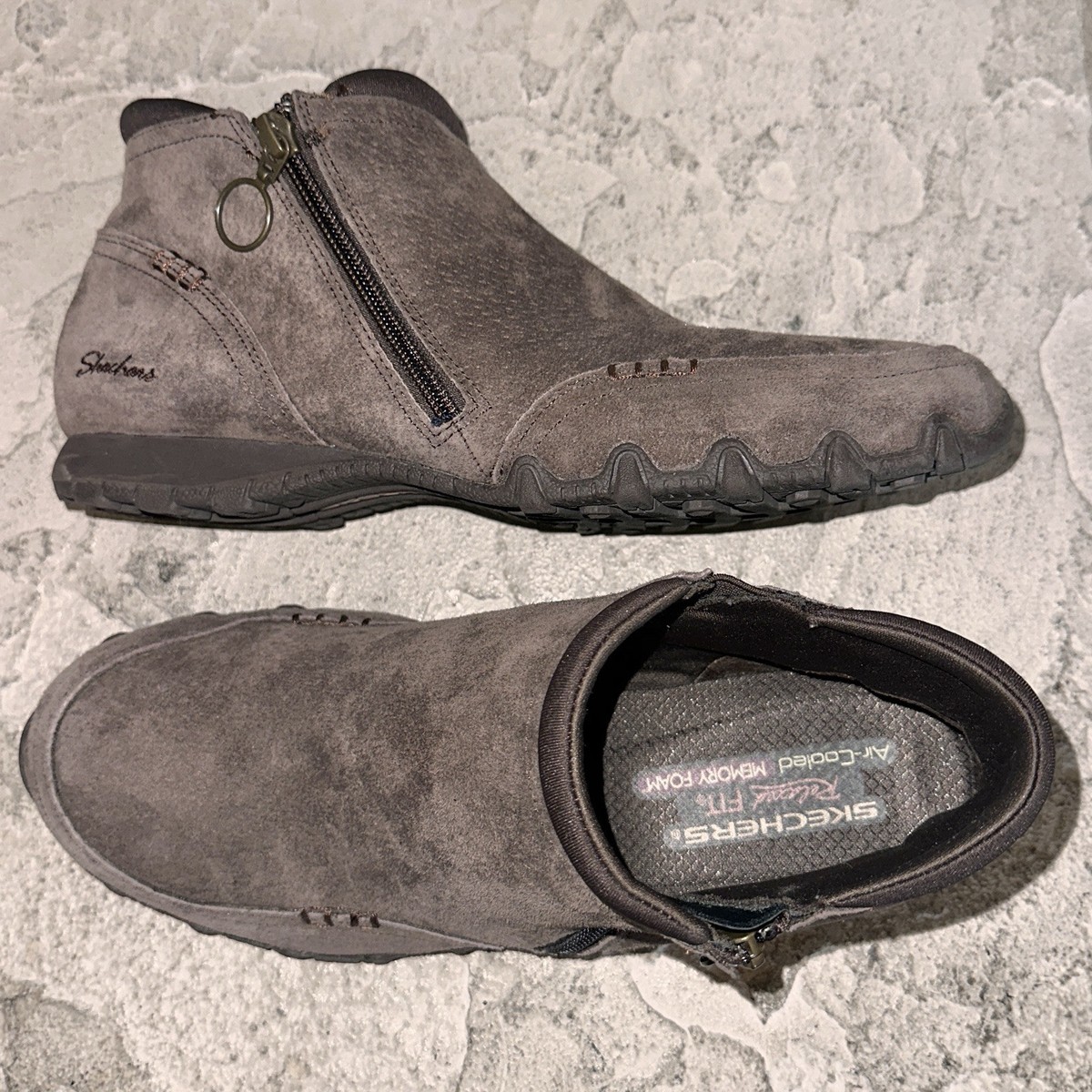 Bootie Ankle Boot Skechers Relaxed Fit Bikers Zippiest Bootie New