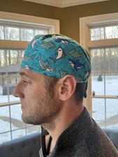 SHARKS blue ocean shark skull scrub surgical OR hat surgery cap mens