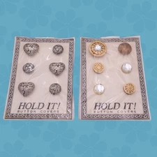2 Vintage New Old Stock Hold It Button Covers Total 12 Silver Gold Hearts Bling
