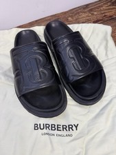 BURBERRY TB MONOGRAM SLIDE Leather Sandal BLACK Men  s US 9 42 8065467 Authentic
