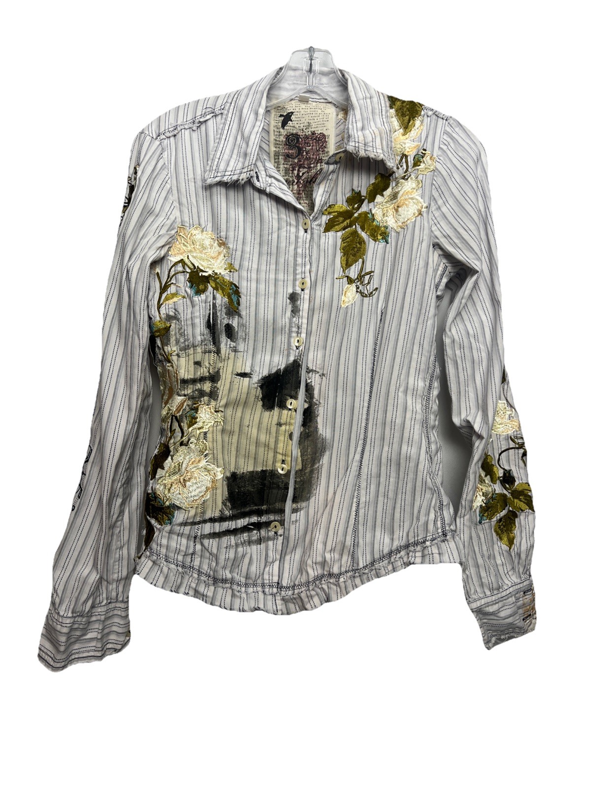 3J Workshop Johnny Was Button Down White Striped … - image 1