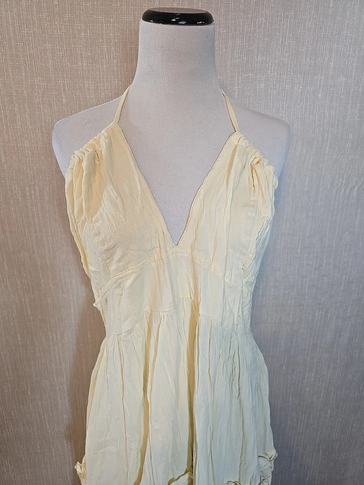 Jaded Gypsy ярусный макси платье богемное крем марлевая с ремешками регулируемый размер L/XL новый - Изображение 2 из 4