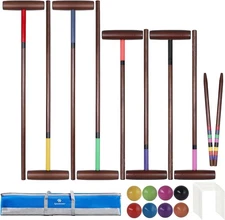 8 Players Croquet Set with 32In Regulation|28In Standard Size Rubber Wood Mallet