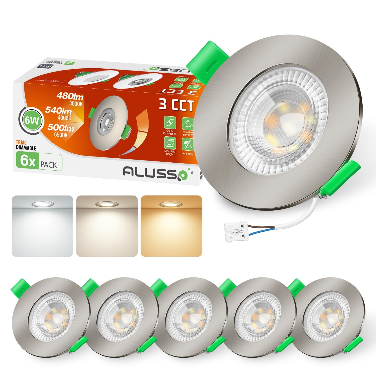 Spot LED encastrable 6W dimmable 3CCT diamètre 68-75mm pour plafond