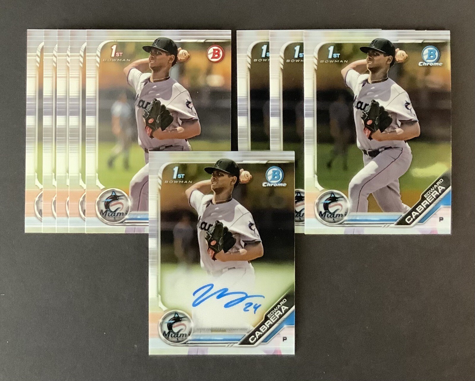 Edward Cabrera Auto, 2019 (1st) Bowman Chrome + 3 Base + 5 Paper, Miami Marlins