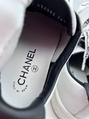 Chanel White Leather Casual Sneakers: Women's Size 36.5 Logo Laces