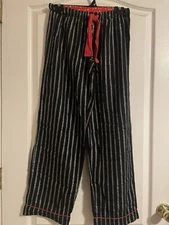 Blu Chic Lounge Black Silver Striped Cotton Lounge Pants Red Tie Size Med Sleep