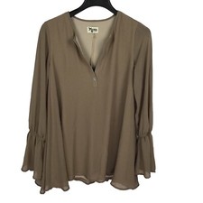 Show Me Your Mumu Women's XS Blouse Brown Double Lined Flowy Bell Sleeve Tunic