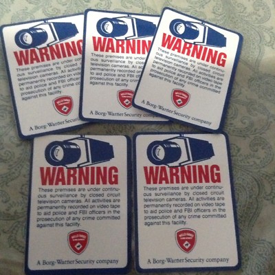 5 DOUBLE SIDED CCTV CAMERA WARNING STICKERS WELLS FARGO ALARM