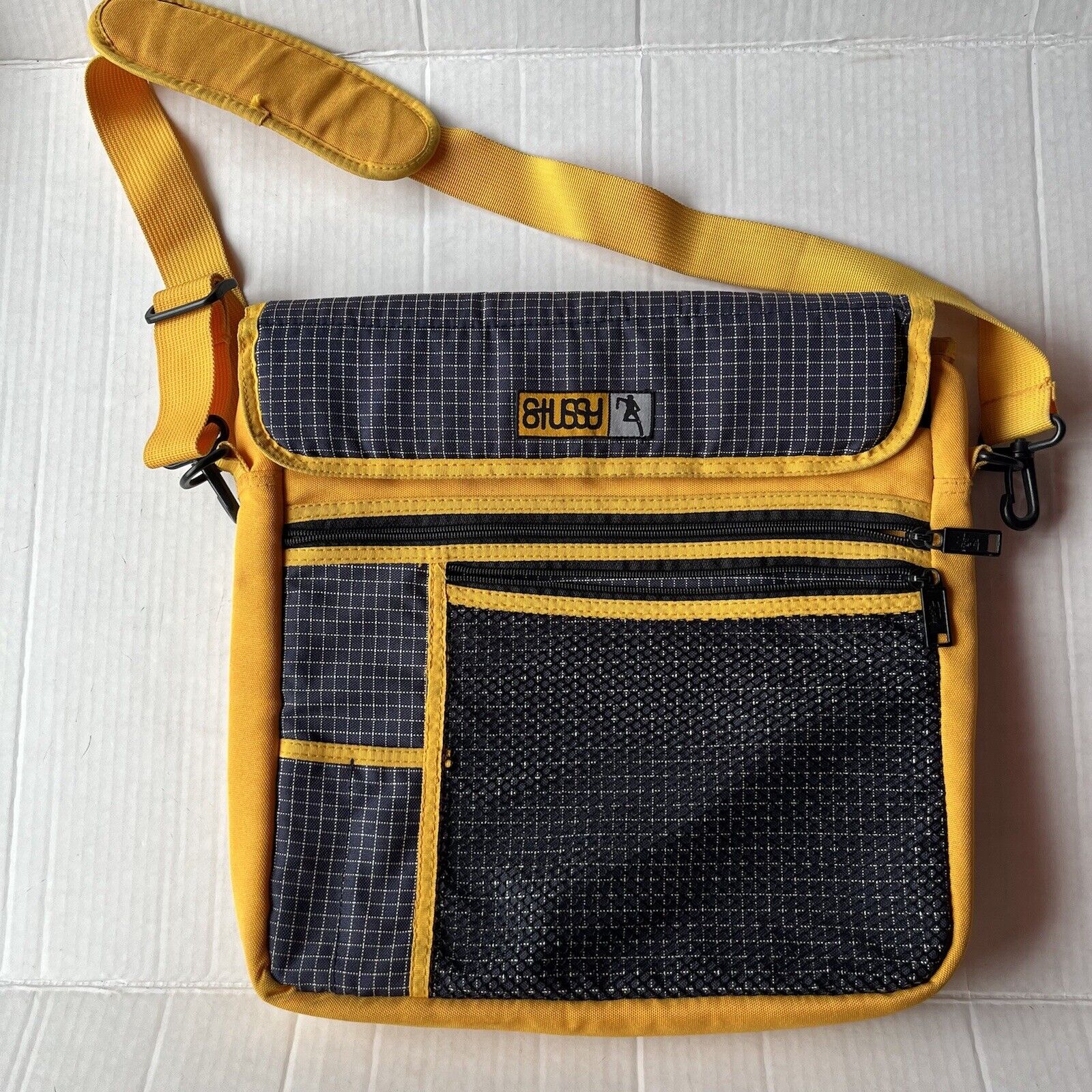 Vintage Stussy Messenger Bag Streetwear Accessory Crossbody Shoulder Yellow