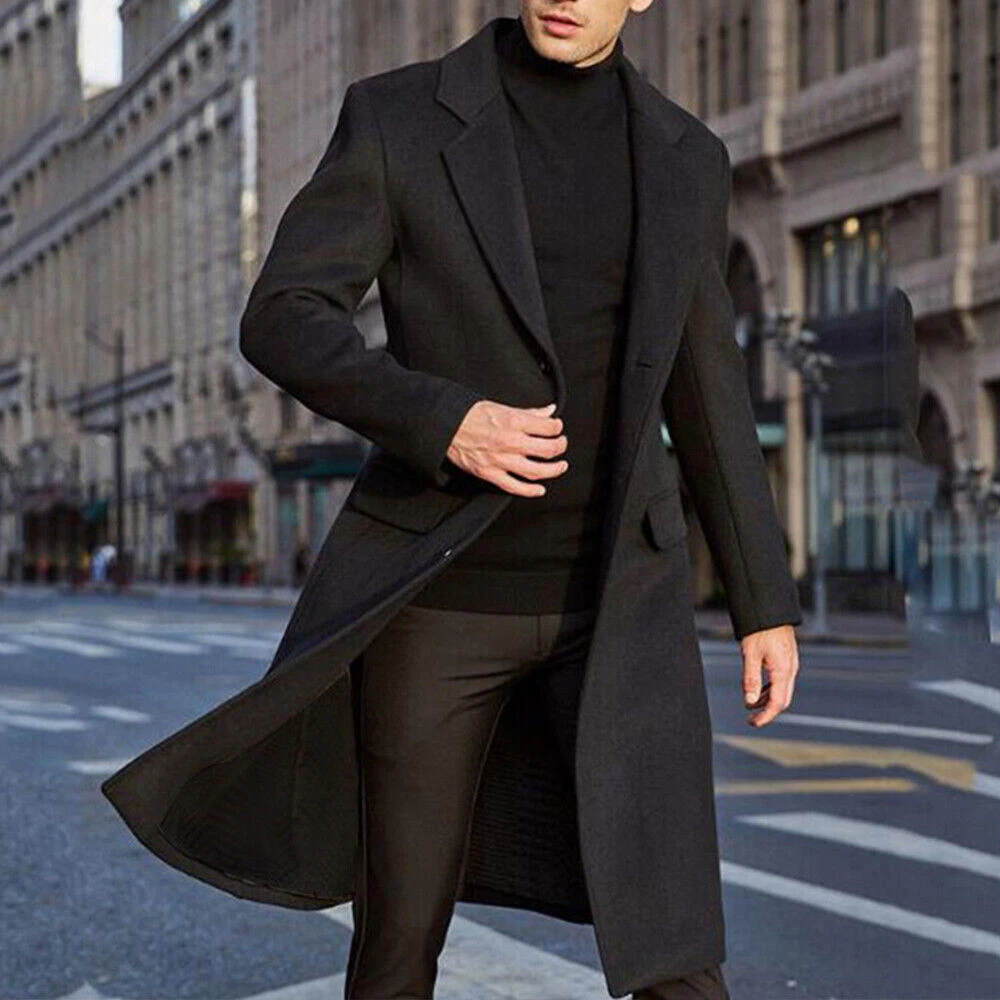 Fall/winter Men's Trench Coat Fashion Long Jacket Formal Solid Outwear  Overcoat